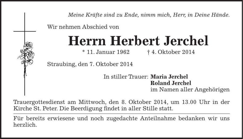 Traueranzeige Herbert Jerchel