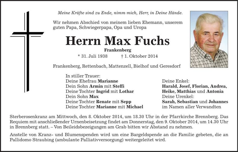 Traueranzeige Max Fuchs