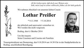 Traueranzeige Lothar Preißer