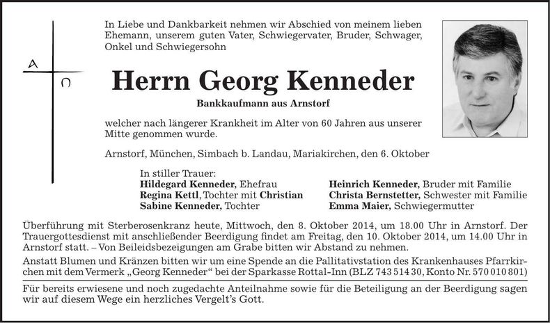 Traueranzeige Kenneder Georg