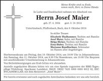 Traueranzeige Josef Maier