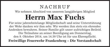 Traueranzeige Max Fuchs