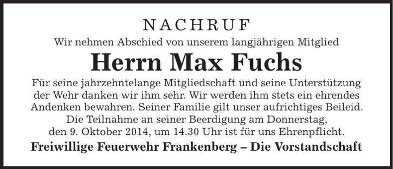 Traueranzeige Max Fuchs
