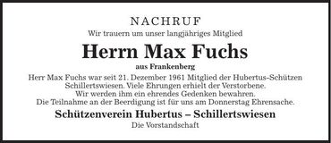 Traueranzeige Max Fuchs