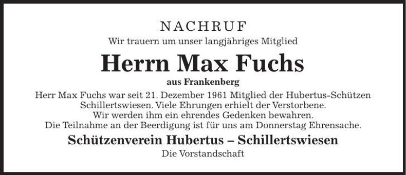 Traueranzeige Max Fuchs