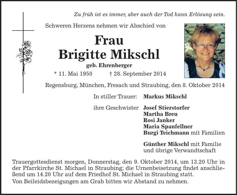 Traueranzeige Brigitte Mikschl