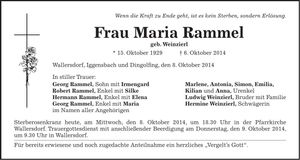 Traueranzeige Rammel Maria