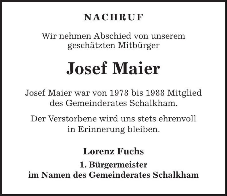 Traueranzeige Josef Maier