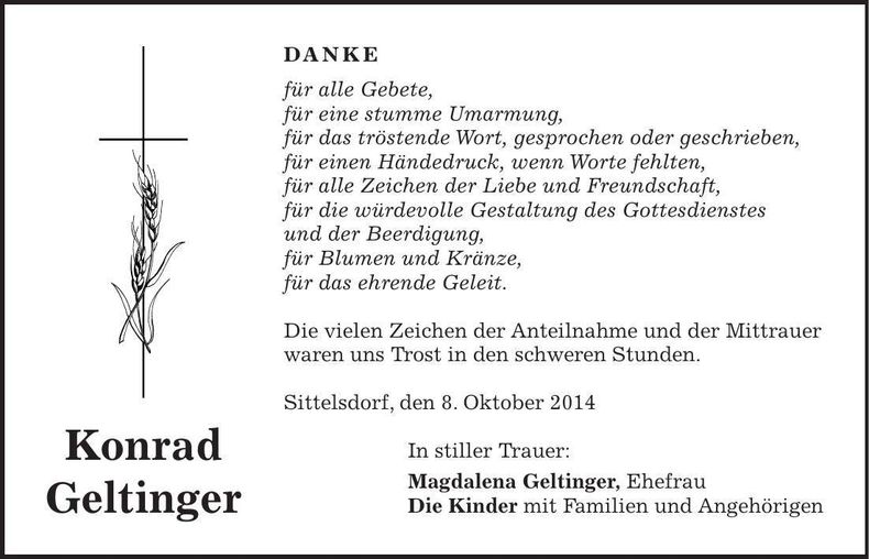 Traueranzeige Konrad Geltinger
