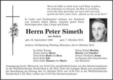 Traueranzeige Peter Simeth