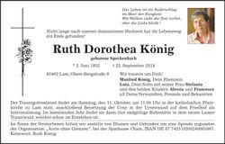 Traueranzeige Ruth Dorothea König