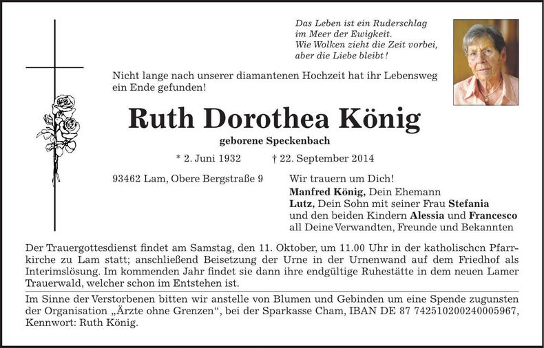 Traueranzeige Ruth Dorothea König