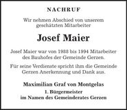 Traueranzeige Josef Maier