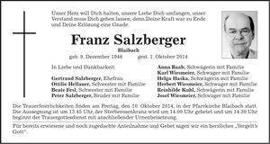 Traueranzeige Franz Salzberger