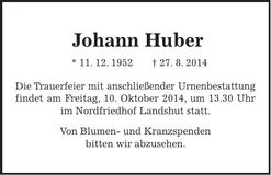 Traueranzeige Johann Huber