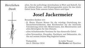 Traueranzeige Josef Jackermeier