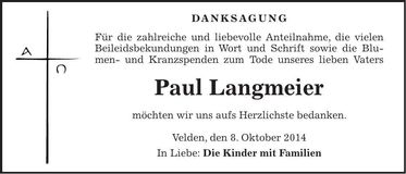 Traueranzeige Paul Langmeier