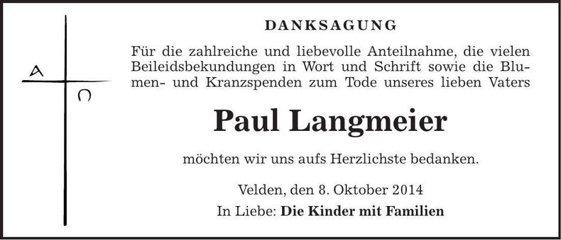 Traueranzeige Paul Langmeier