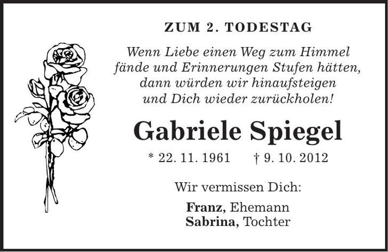 Traueranzeige Gabriele Spiegel