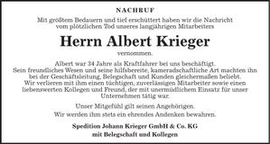 Traueranzeige Albert Krieger