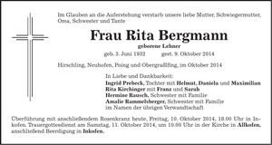 Traueranzeige Rita Bergmann