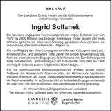 Traueranzeige Ingrid Sollanek