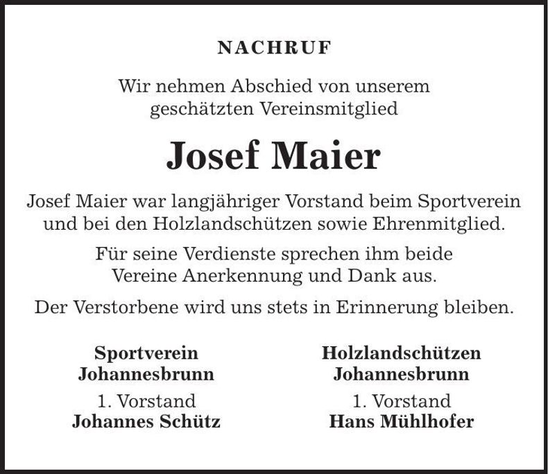 Traueranzeige Josef Maier