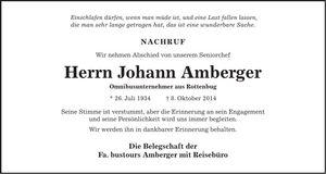 Traueranzeige Johann Amberger