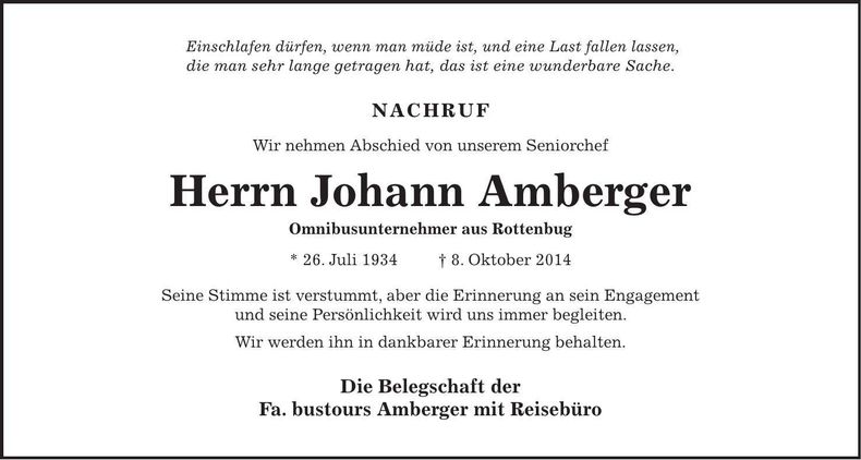 Traueranzeige Johann Amberger