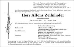 Traueranzeige Johann Zeilnhofer