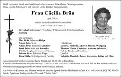Traueranzeige Cäcilia Bräu
