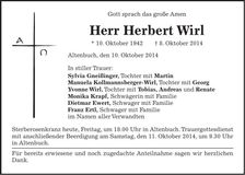 Traueranzeige Herbert Wirl