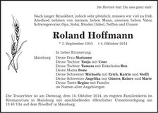 Traueranzeige Roland Hoffmann
