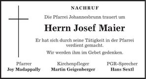 Traueranzeige Josef Maier