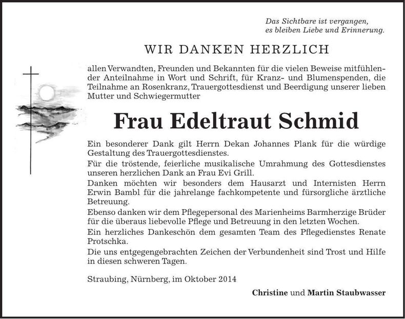 Traueranzeige Edeltraut Schmid
