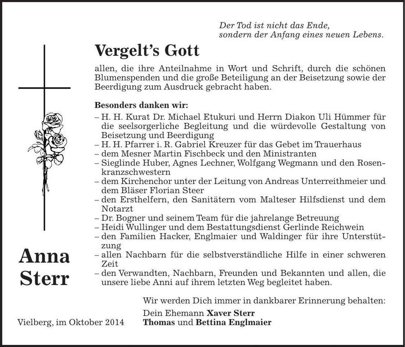Traueranzeige Anna Sterr