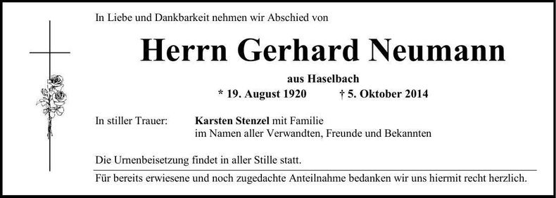 Traueranzeige Gerhard Neumann