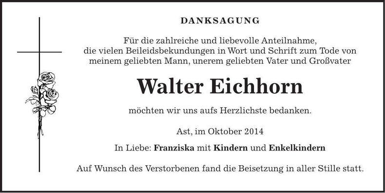 Traueranzeige Walter Eichhorn