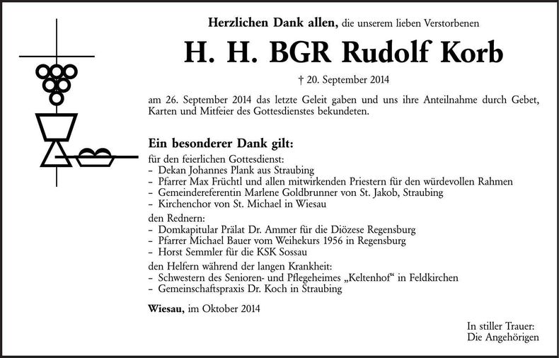 Traueranzeige Rudolf Korb
