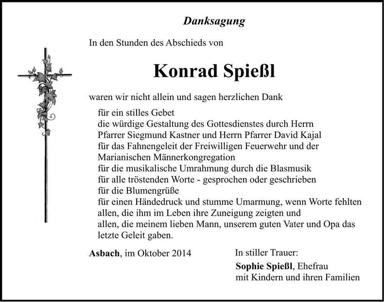 Traueranzeige Konrad Spießl