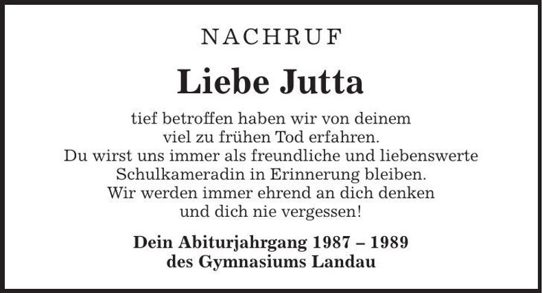 Traueranzeige Jutta Lehmann