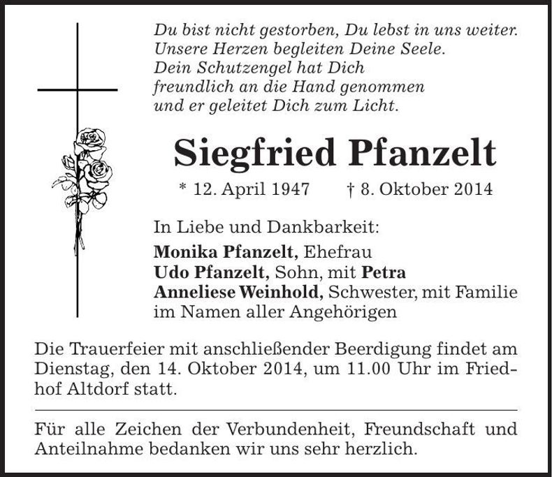 Traueranzeige Siegfried Pfanzelt