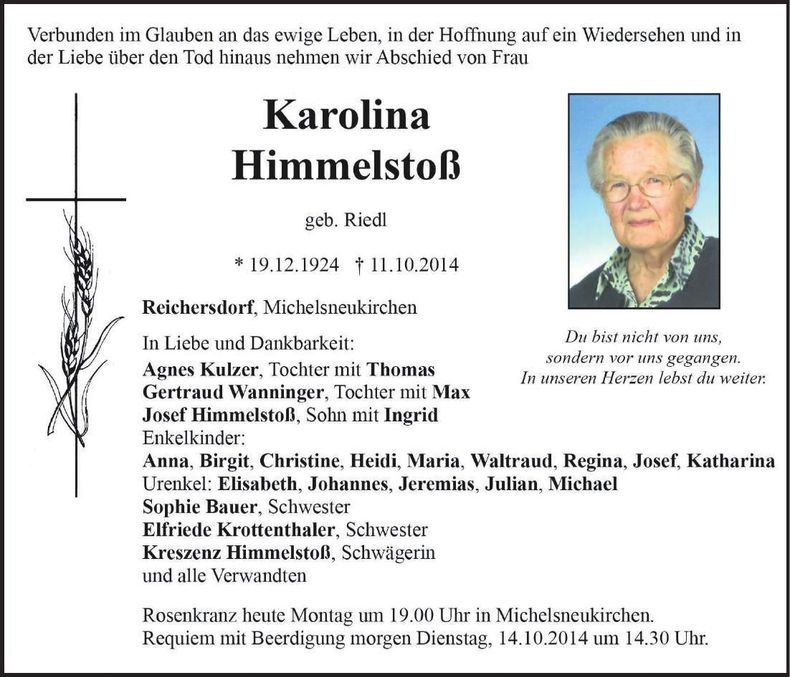 Traueranzeige Karolina Himmelstoß