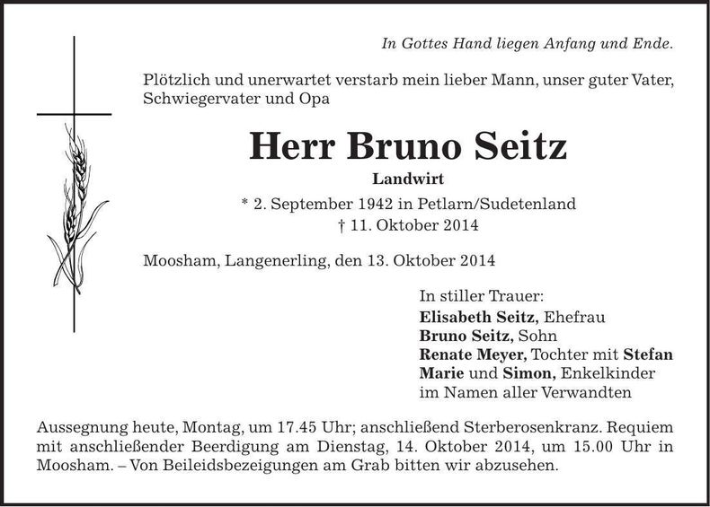 Traueranzeige Bruno Seitz