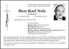 Traueranzeige Karl Nelz