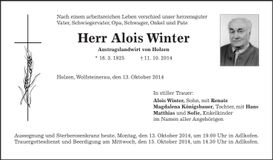 Traueranzeige Alois Winter