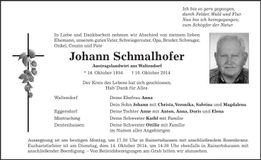 Traueranzeige Schmalhofer Johann