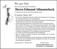 Traueranzeige Edmund Allmannsbeck