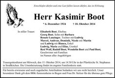 Traueranzeige Kasimir Boot