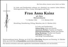 Traueranzeige Anna Kainz